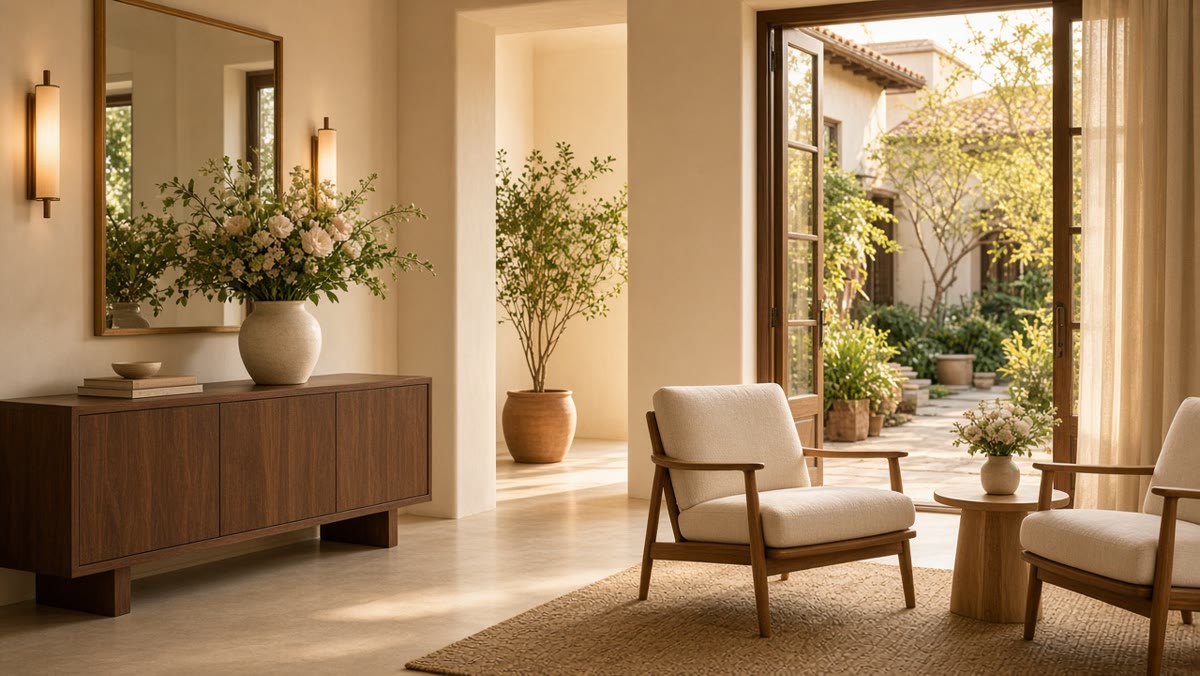 Warm welcoming boutique hotel lobby